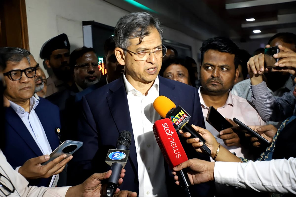 Home minister Salahuddin Ahmed speaks to the media on his first working day at the home ministry on 18 February 2026