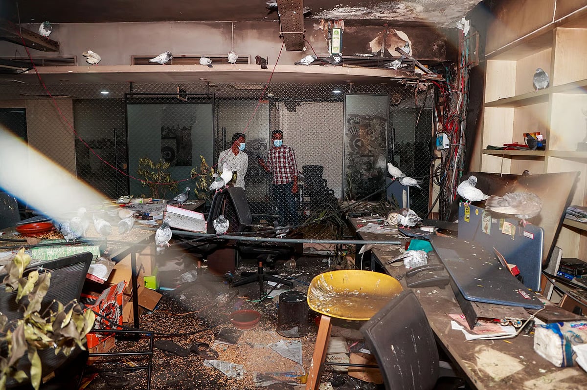 An exceptional art exhibition ‘Alo’ is taking place at the Prothom Alo building, which was targeted in a coordinated extremist attack. Photo was taken on 20 February 2026. 