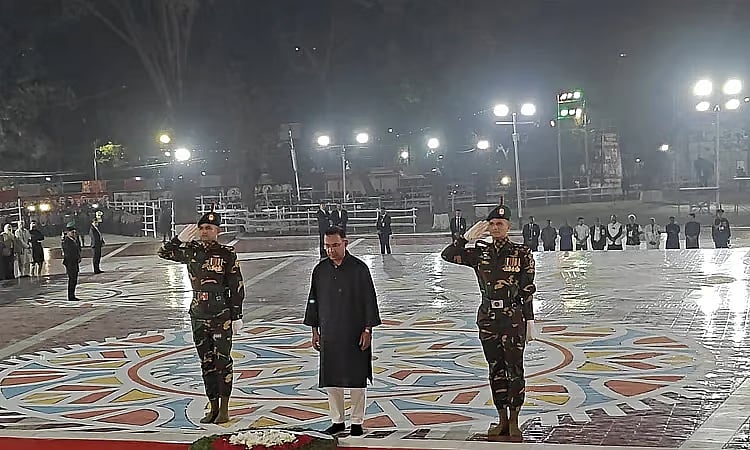 Prime Minister Tarique Rahman paid deep tribute to the memory of the Language Movement martyrs by laying a wreath at the Central Shaheed Minar at 12:08 am on 21 February 2026.