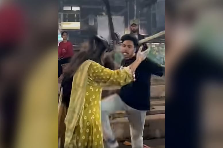 A video showing a young man attacking a woman with a stick in the TSC area of Dhaka University early Wednesday morning has spread on Facebook.