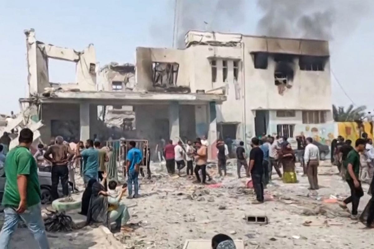 This image grab taken from Iranian state television broadcasted on 28 February 2026, show what it says is the site of deadly US and Israeli strikes that hit a girls’ elementary school in Minab, in the southern Iranian province of Hormozgan near the strategic sea route of the Strait of Hormuz