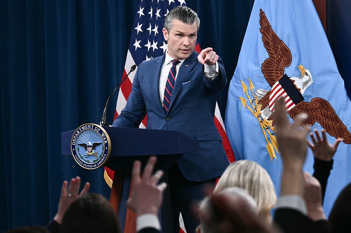 US Defense Secretary Pete Hegseth takes questions during a press conference on US military action in Iran, at the Pentagon in Washington, DC, on 2 March 2026.
