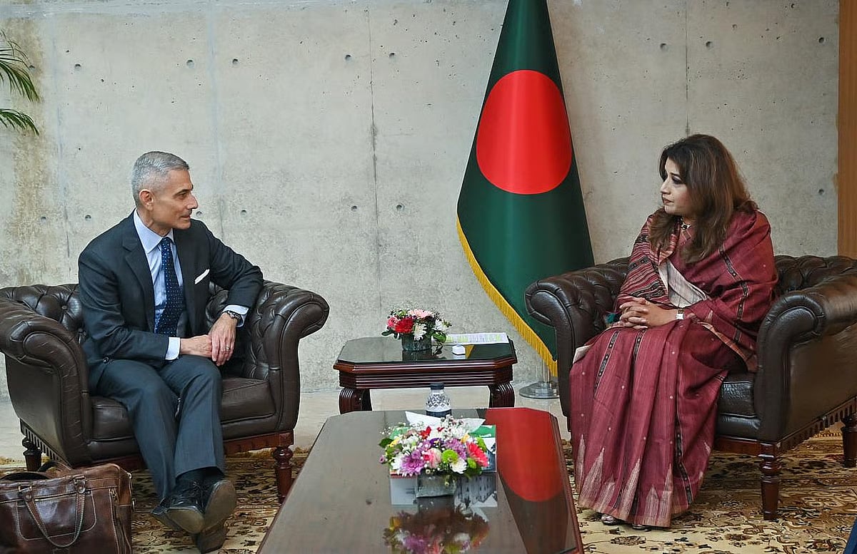 United States Assistant Secretary of State for South and Central Asian Affairs Paul Kapur and state minister for foreign affairs Shama Obaed Islam holds a discussion at the foreign ministry, Dhaka on 4 March 2026