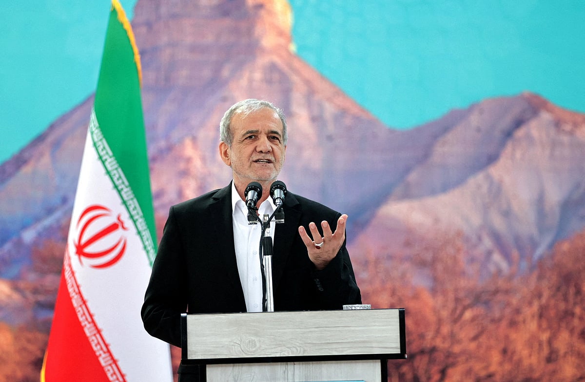 Iranian President Masoud Pezeshkian speaks during a meeting in Ilam, Iran, 12 June 2025.