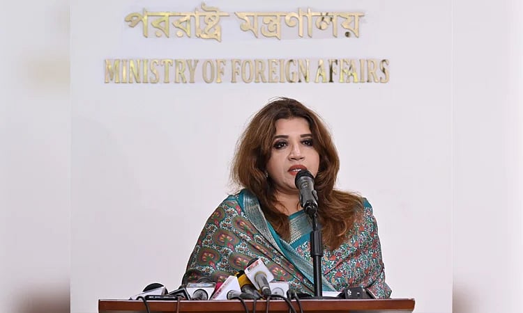 State Minister for Foreign Affairs Shama Obaed Islam speaks to newspersons at the foreign ministry in the afternoon of 9 March 2026
