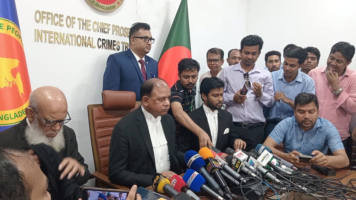Chief Prosecutor Aminul Islam gave speech to journalists during a briefing held at the tribunal premises on 10 March, 2026.