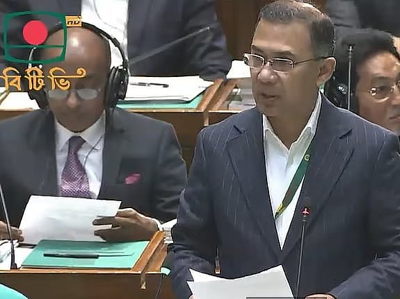 Prime Minister Tarique Rahman addresses the opening session of the 13th Jatiya Sangsad on 12 March 2026