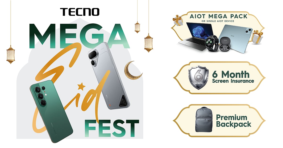 TECNO has announced a special Eid-season campaign under the TECNO MEGA Eid Fest, offering guaranteed gifts with every purchase from the CAMON Series or POVA Series