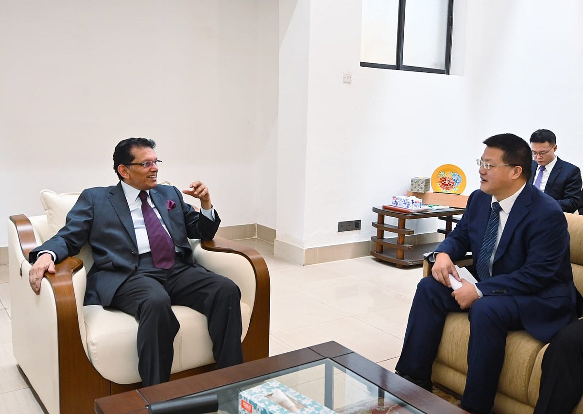 Chinese Ambassador to Bangladesh Yao Wen pays a courtesy call on Foreign Minister Khalilur Rahman on 12 March 2026.