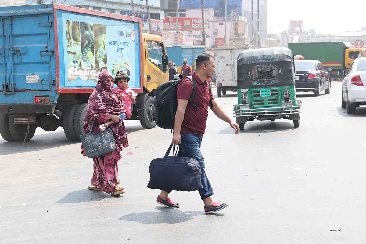People are leaving Dhaka for their village home to celebrate the Eid-ul-Fitr with their near and dear ones. The photo is taken from Jatrabari, Dhaka on 17 March 2026