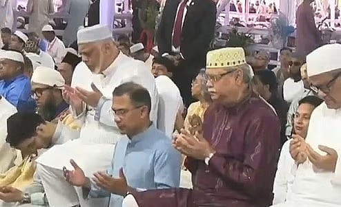 President Mohammed Shahabuddin and Prime Minister Tarique Rahman say their eid prayer at the National Eidgah in Dhaka at 8:30 am on 21 March 2026