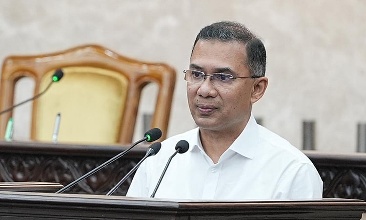 Prime Minister Tarique Rahman addressing the inaugural ceremony of the sports card and allowance distribution programme at his office.