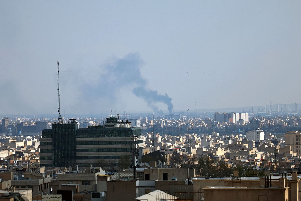 Smoke rises from the site of a strike in Tehran on April 1, 2026. An AFP journalist reported several huge explosions in the west of the Iranian capital Tehran on April 1 afternoon.