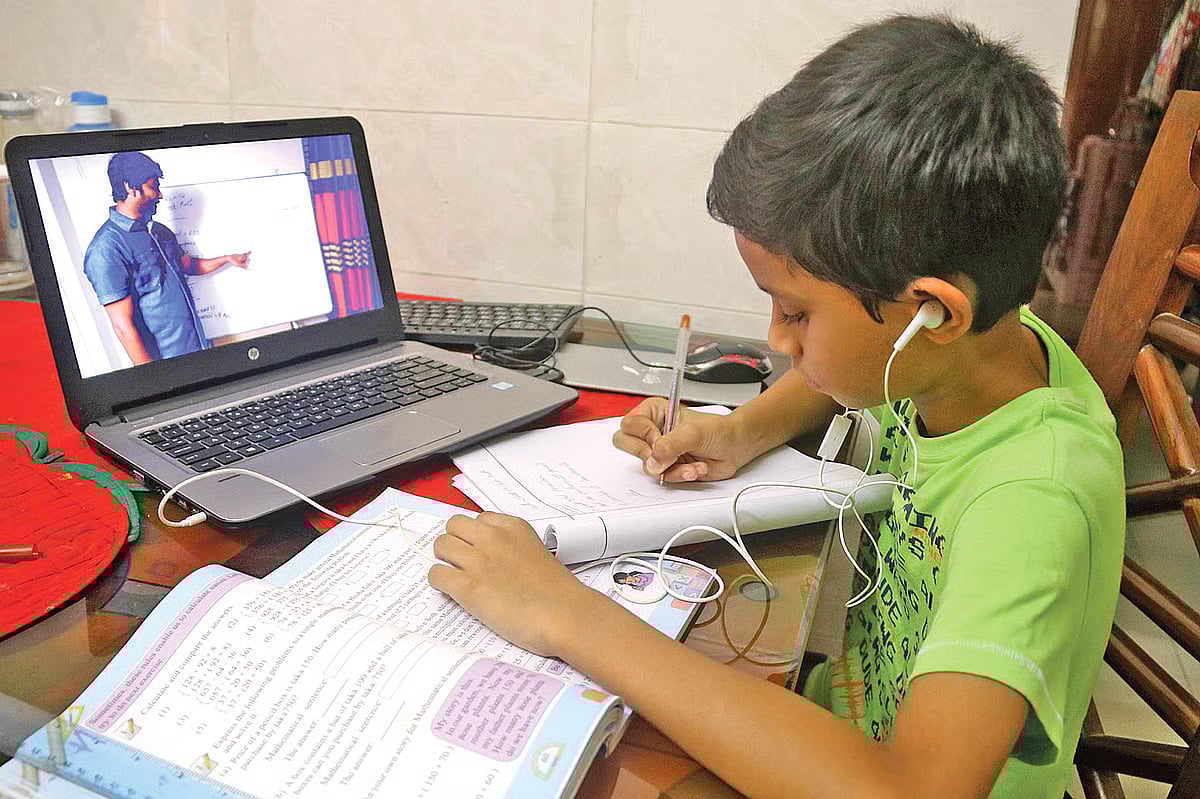A student attends an online class.