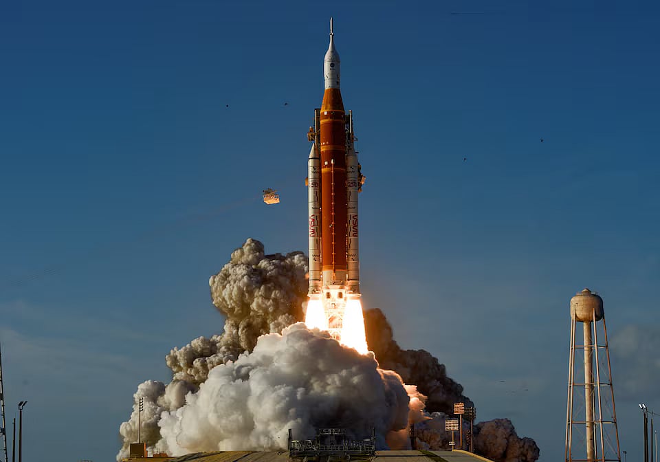 NASA's Artemis II mission to fly by the moon, comprising of the Space Launch System (SLS) rocket with the Orion crew capsule, lifts off from the Kennedy Space Center in Cape Canaveral, Florida, US, 1 April, 2026.