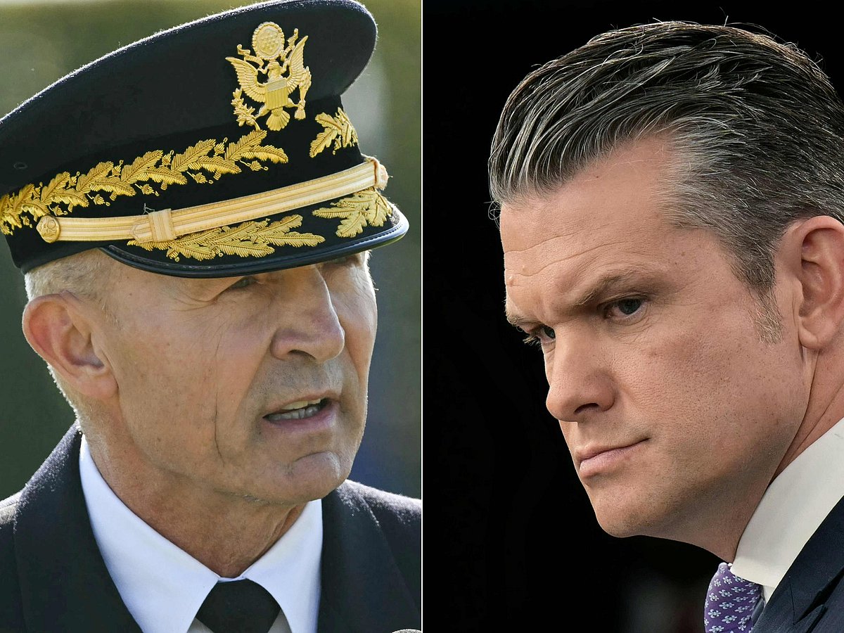 This combination of pictures created on 2 April, 2026 shows US Army Chief of Staff General Randy George (L) in Washington, DC on 19 September 2025 and US Secretary of Defense Pete Hegseth in Washington, DC, on 31 March 2026