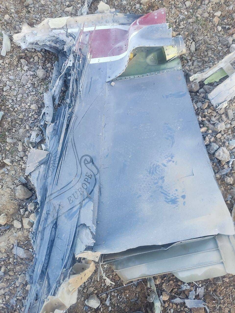 The Iranian state media said to show fragments of a downed U.S. jet in this picture said to be taken in central Iran and released on 3 April 2026.