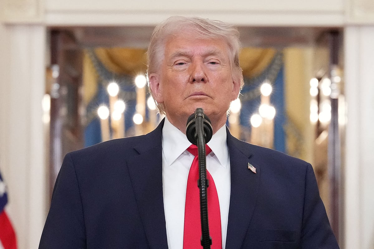 US President Donald Trump pauses as he finishes speaking during a televised address on the conflict in the Middle East from the Cross Hall of the White House in Washington, DC on 1 April 2026