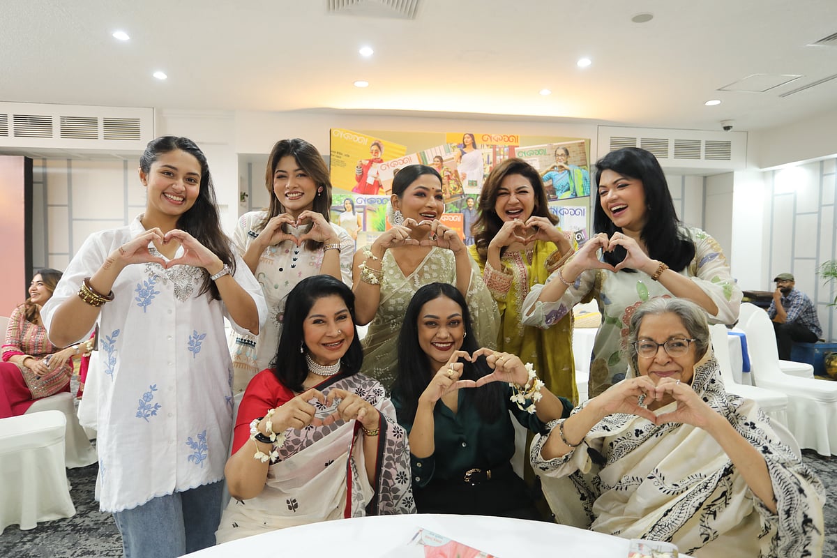 Smiling actresses at ‘Naksha Adda’.