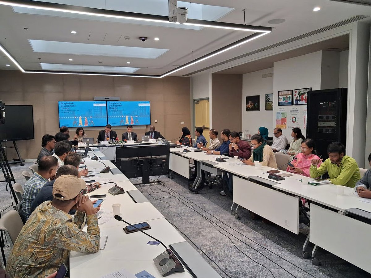 World Bank Division Director (Bangladesh and Bhutan) Jean Pesme speaks at a press conference held on Wednesday morning at the World Bank’s Dhaka office marking the release of the Bangladesh Development Update report on 8 April 2026.