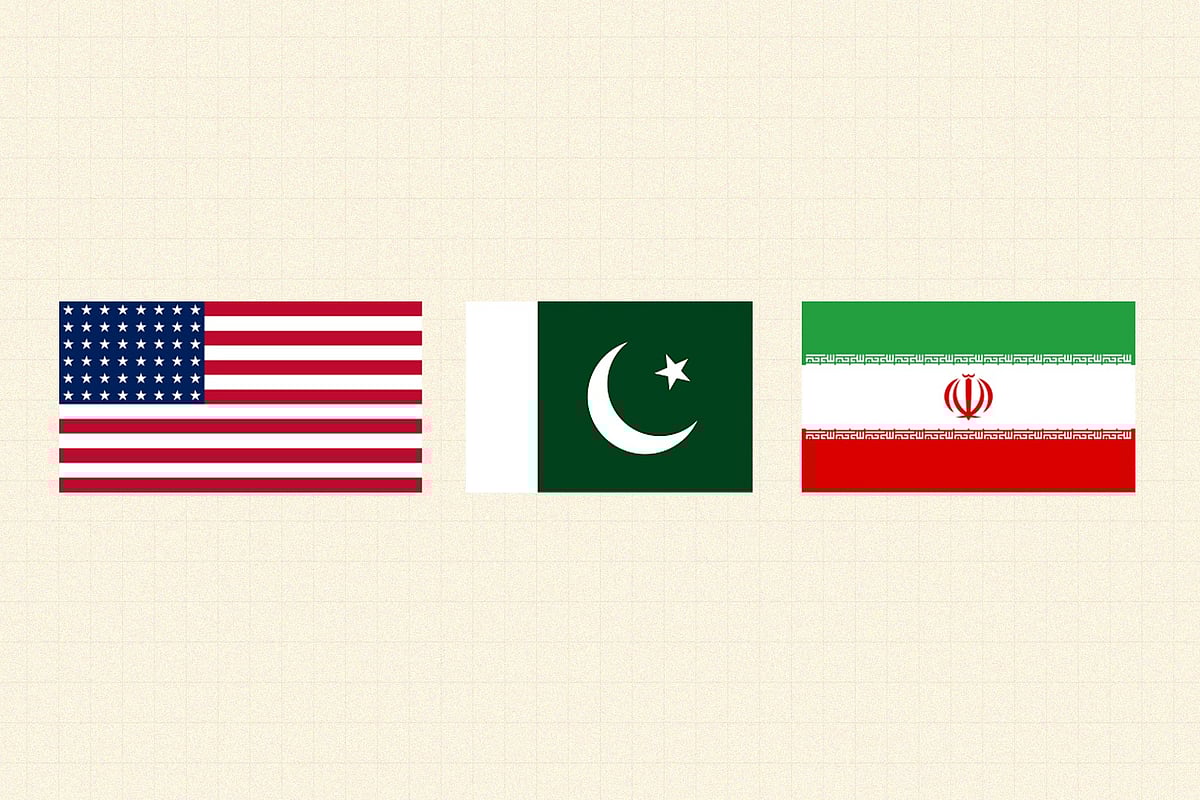 Flags of The US, Pakistan and Iran