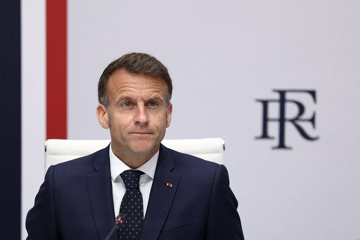 France’s President Emmanuel Macron addresses a national defence council meeting on Middle East war at The Elysee Presidential Palace in Paris on 8 April 2026