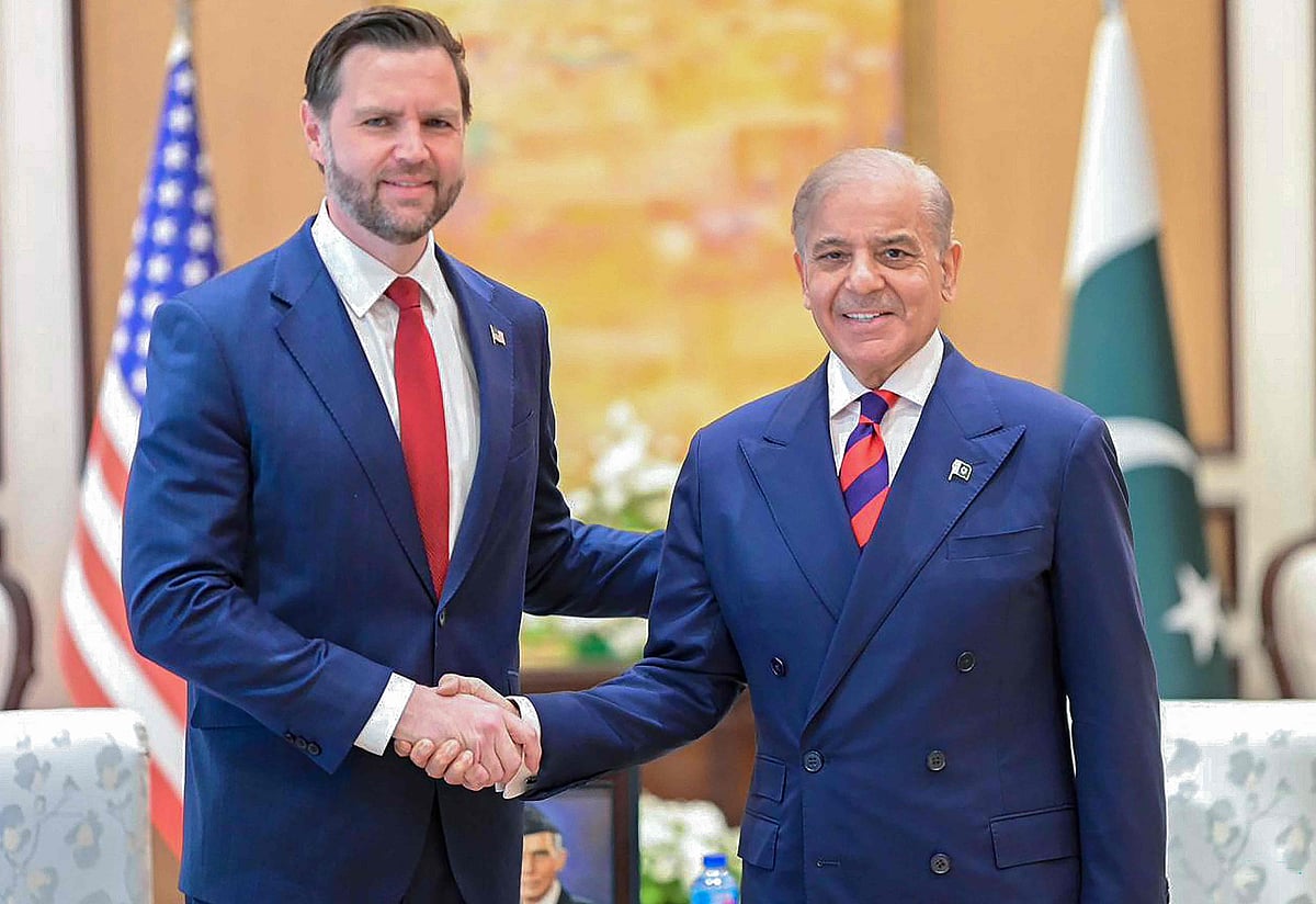 This handout photograph taken and released by Pakistan's Prime Minister Office on April 11, 2026 shows US Vice President JD Vance (L) shaking hands with Pakistan's Prime Minister Shehbaz Sharif during their meeting before US-Iran peace talks in Islamabad.