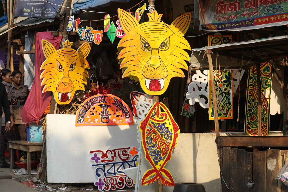 Nation is set to welcome Pohela Boishakh, the first day of Bengali calender, on 14 April 2026. The photo is taken about the preparations at Shahbagh, Dhaka on 13 April 2026 