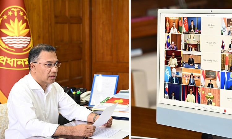 Prime Minister Tarique Rahman speaks at the Asia Zero Emission Community (AZEC) Plus Online Summit on 15 April 2026.