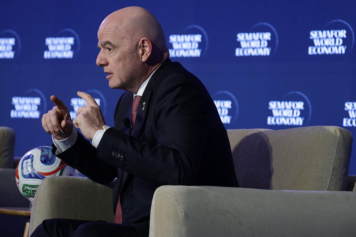 FIFA President Gianni Infantino speaks at the Semafor World Economy 2026 summit on 15 April, 2026 in Washington, DC