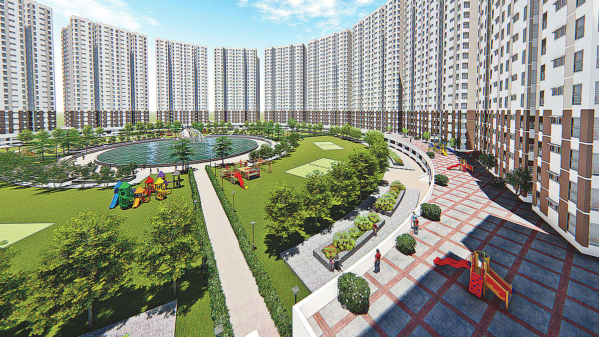 A 3D design of Jhilmil Residential Project.