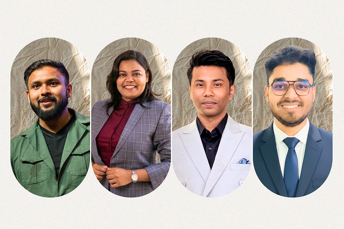Shah Rafayat Chowdhury, co-founder and president of Footsteps Bangladesh; Munia Islam Mozumder, CEO of Teach for Bangladesh; Imran Hamid, co-founder of Farm Solution BD; and Md Rezwanul Islam Shuvo, founder and CEO of Eco Sentinels Bangladesh