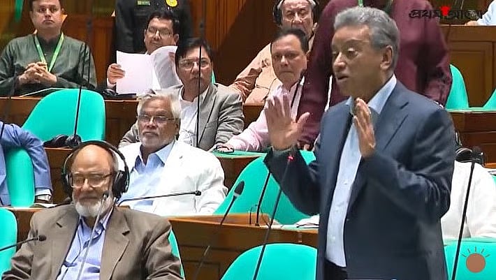 Finance Minister Amir Khasru Mahmud Chowdhury replies to a question in Parliament on 21 April 2026