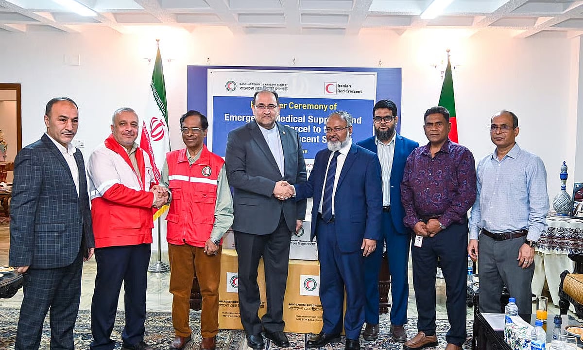 Bangladesh Red Crescent Society has provided emergency medicines and medical supplies as humanitarian assistance for the people of Iran on 23 April 2026