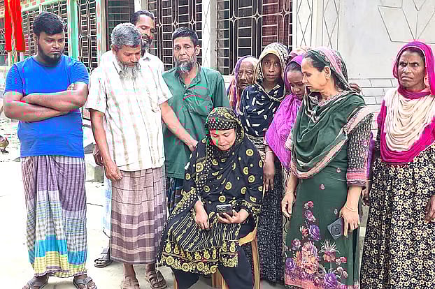 Relatives mourn at the village home of Jamil, a student from Jamalpur who was killed in the United States. The photo was taken Saturday afternoon in the Mohishbathhan area of Madarganj upazila.