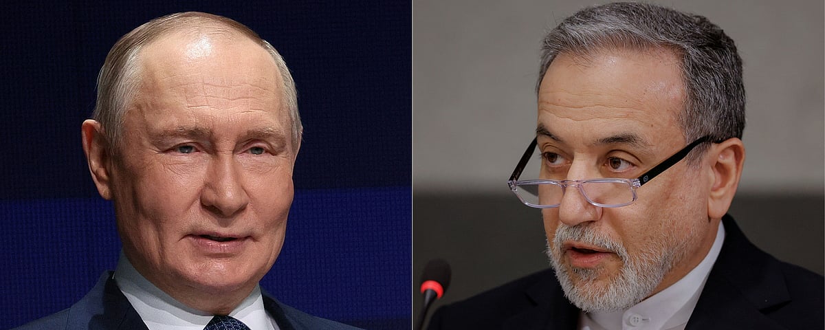 Russia's President Vladimir Putin (L) Iran's Foreign Minister Abbas Araghchi