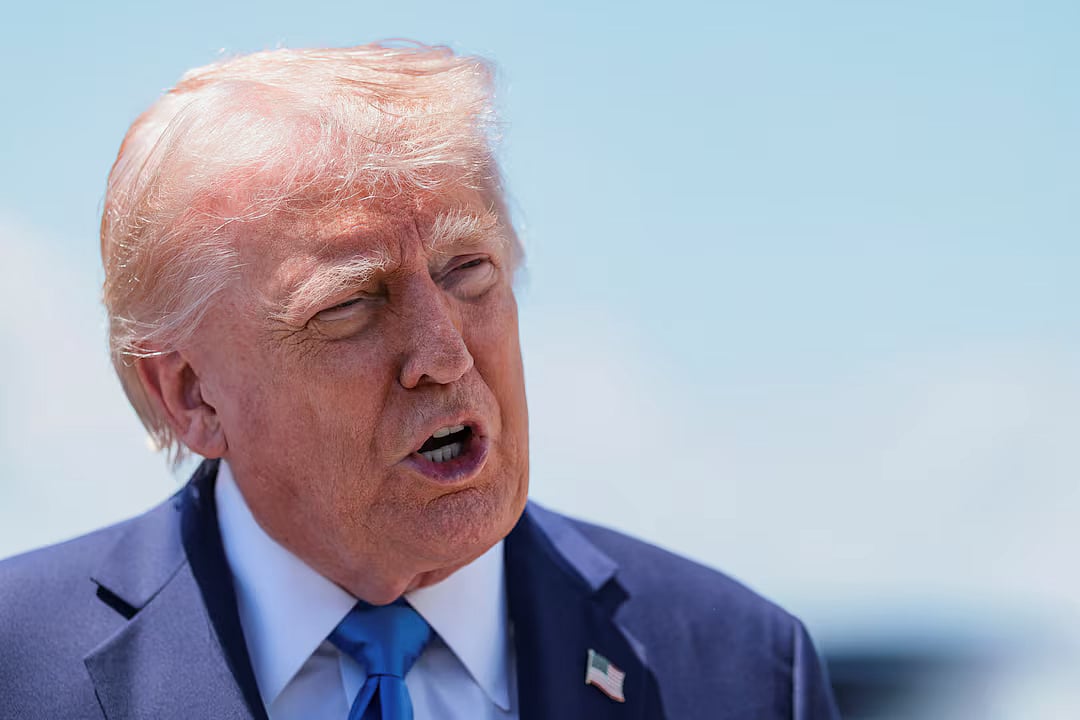 US President Donald Trump speaks to the media before departing Palm Beach International Airport en route to Joint Base Andrews, in West Palm Beach, Florida, US, 25 April, 2026.