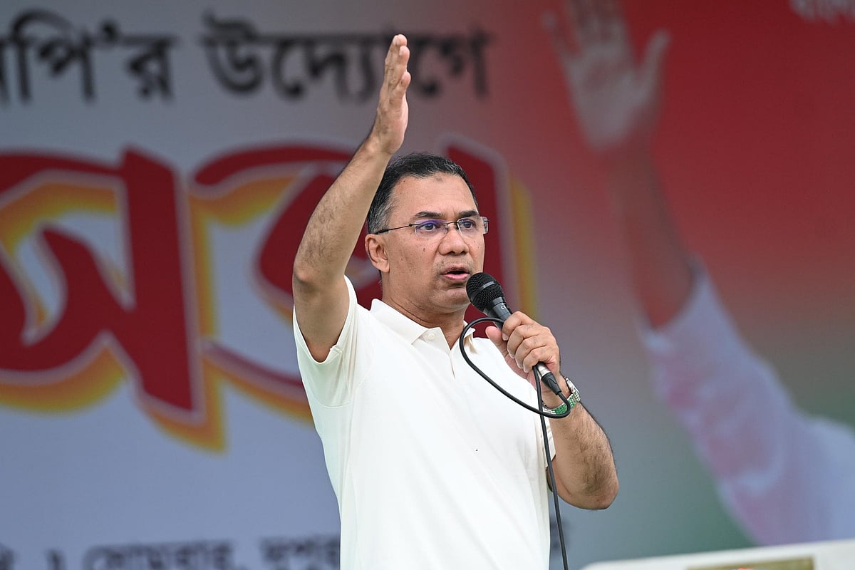 Prime Minister Tarique Rahman speaks at a public rally in Jashore on 27 April 2026
