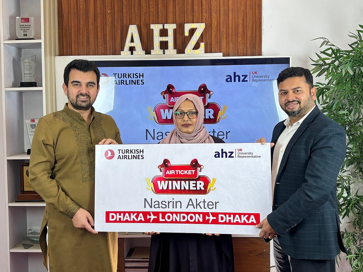 AHZ officially hands over the Dhaka-London-Dhaka air ticket raffle draw prize to the winner.