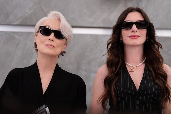 This image released by 20th Century Studios shows Meryl Streep, left, and Anne Hathaway in a scene from 'The Devil Wears Prada 2'.
