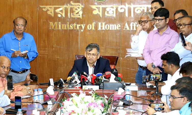 Home Minister Salahuddin Ahmed speaks at a press briefing at the Secretariat in Dhaka on 4 May 2026. 