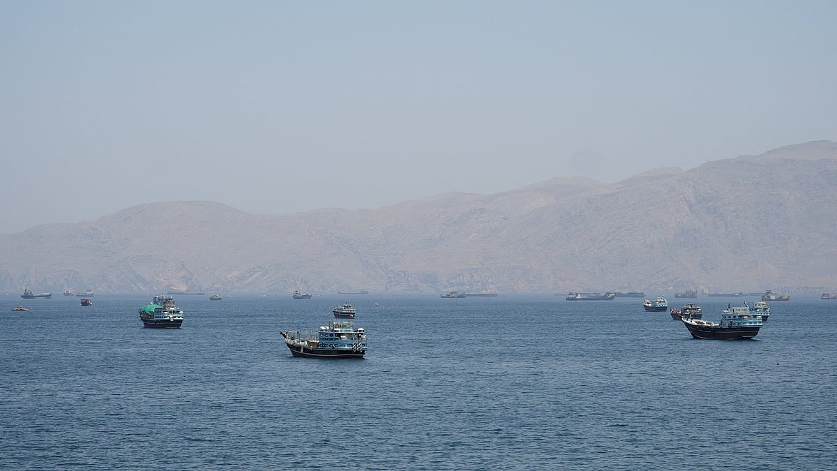 Vessels in the Strait of Hormuz, Musandam, Oman, May 6, 2026.