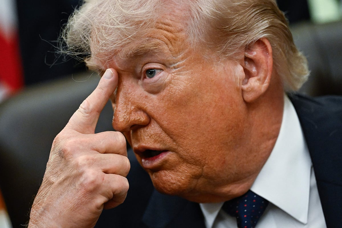 US President Donald Trump gestures as he speaks before signing a proclamation to revive the Presidential Fitness Test Award, a competitive school-based fitness program, in the Oval Office of the White House in Washington, DC on May 5, 2026