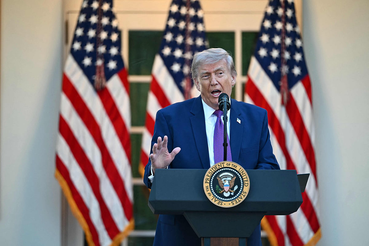 US President Donald Trump speaks during a "Rose Garden Club" dinner in honor of Police Week at the White House in Washington, DC, on 11 May, 2026.
