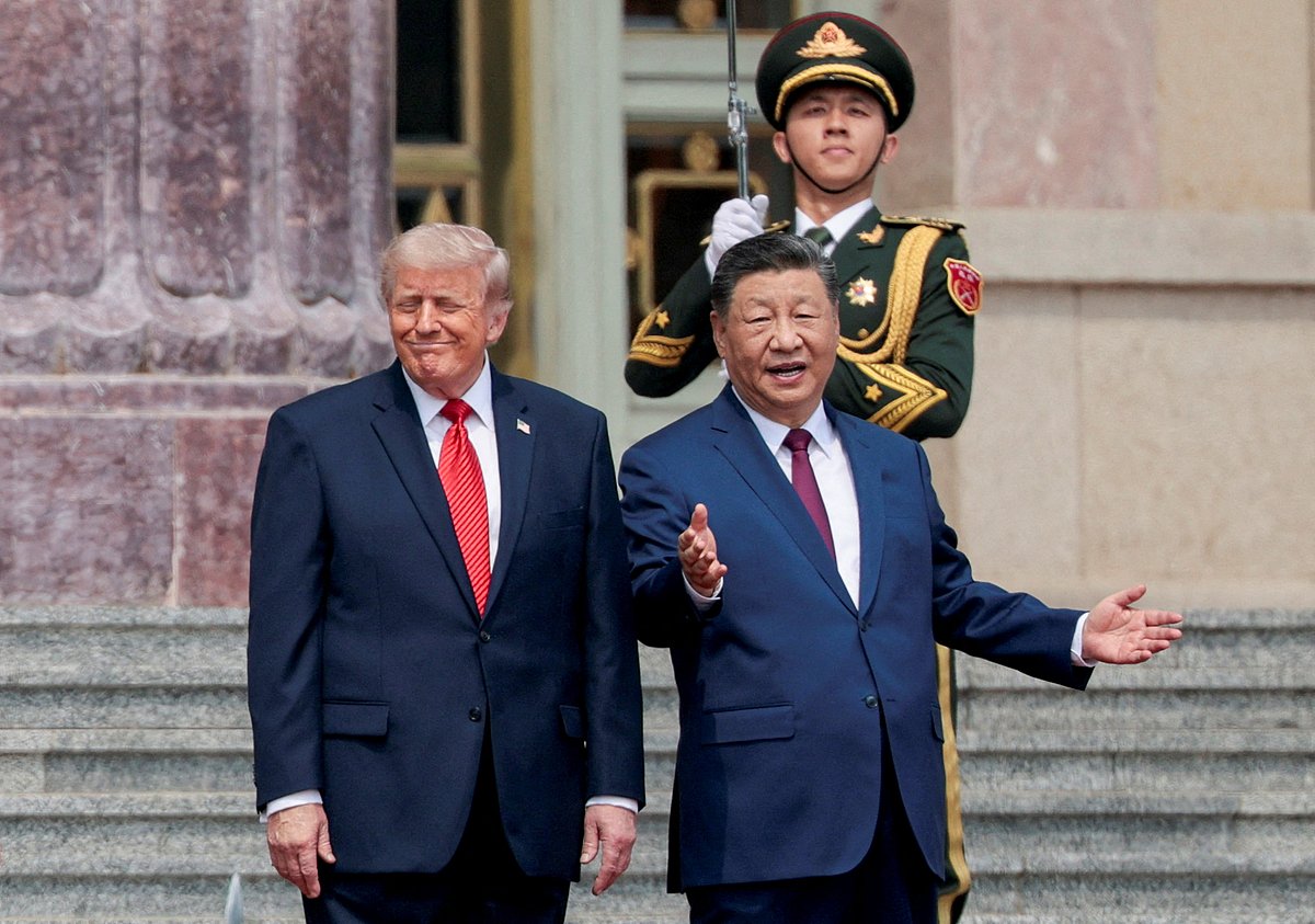 US President Donald Trump participates in an welcome ceremony with Chinese President Xi Jinping at the Great Hall of the People in Beijing, China, on 14 May 2026