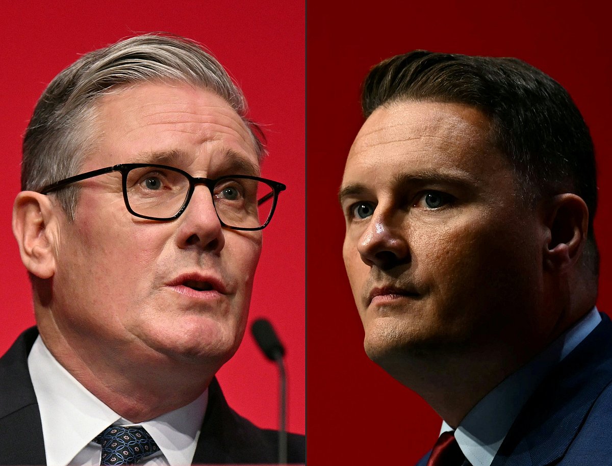 (COMBO) This combination of pictures created on 14 May, 2026 shows
(FILES) Britain's Prime Minister Keir Starmer delivers his keynote address to delegates on the third day of the annual Labour Party conference in Liverpool, north-west England, on 30 September, 2025.
(FILES) Britain's Health Secretary Wes Streeting delivers a speech on the third day of the annual Labour Party conference in Liverpool, north-west England, on 30 September, 2025. Wes Streeting announced 14 May, 2026, that he has resigned as Britain's health minister, paving the way for a potential leadership challenge against embattled Prime Minister Keir Starmer.