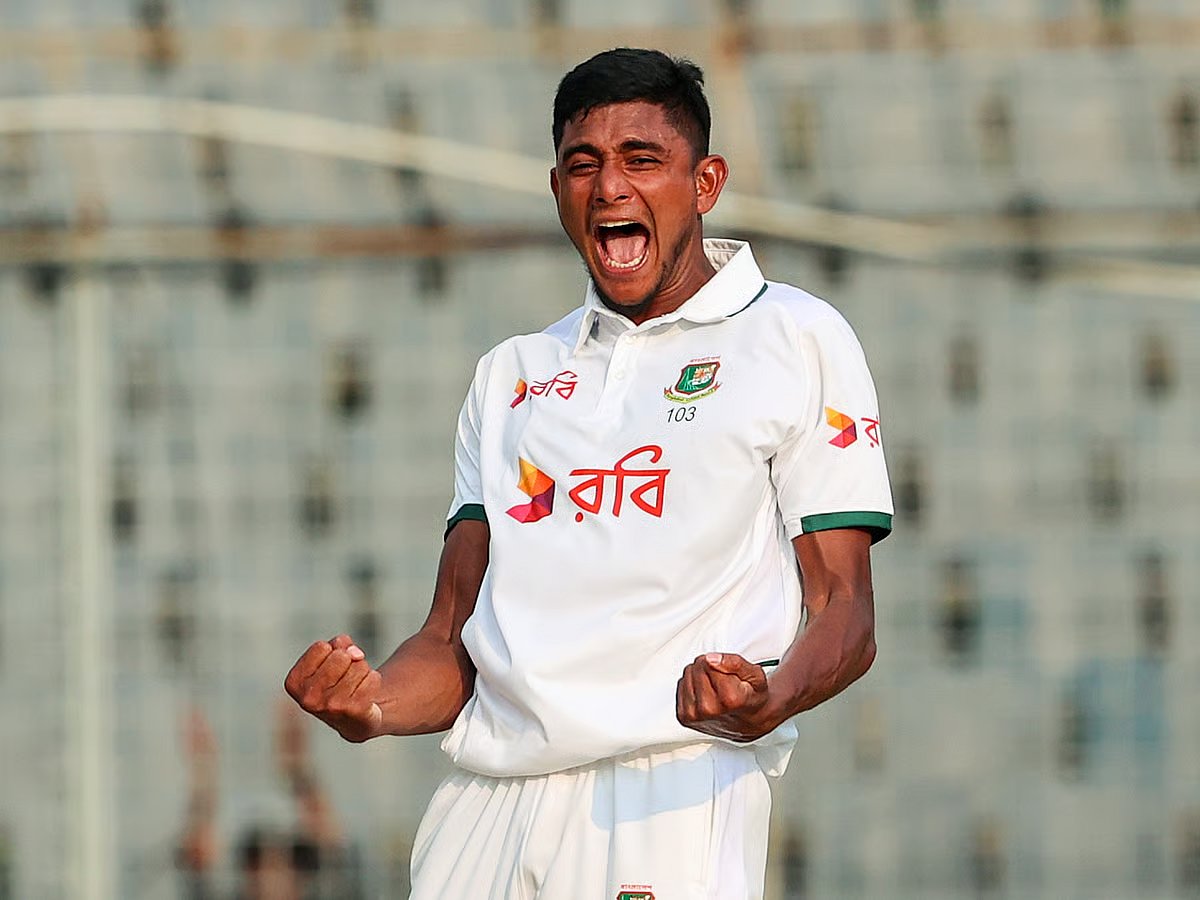Bangladesh fast bowler Nahid Rana reacts after win in the first Test match against visiting pakistan