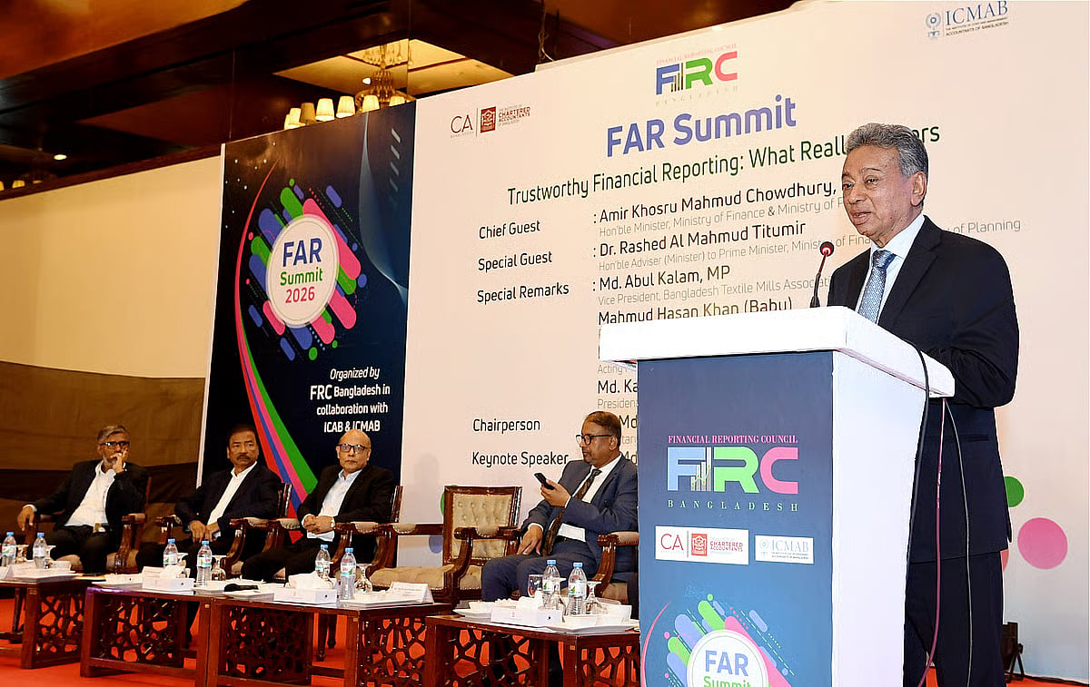 Finance and Planning Minister Amir Khasru Mahmud Chowdhury speaks at an event on 20 May