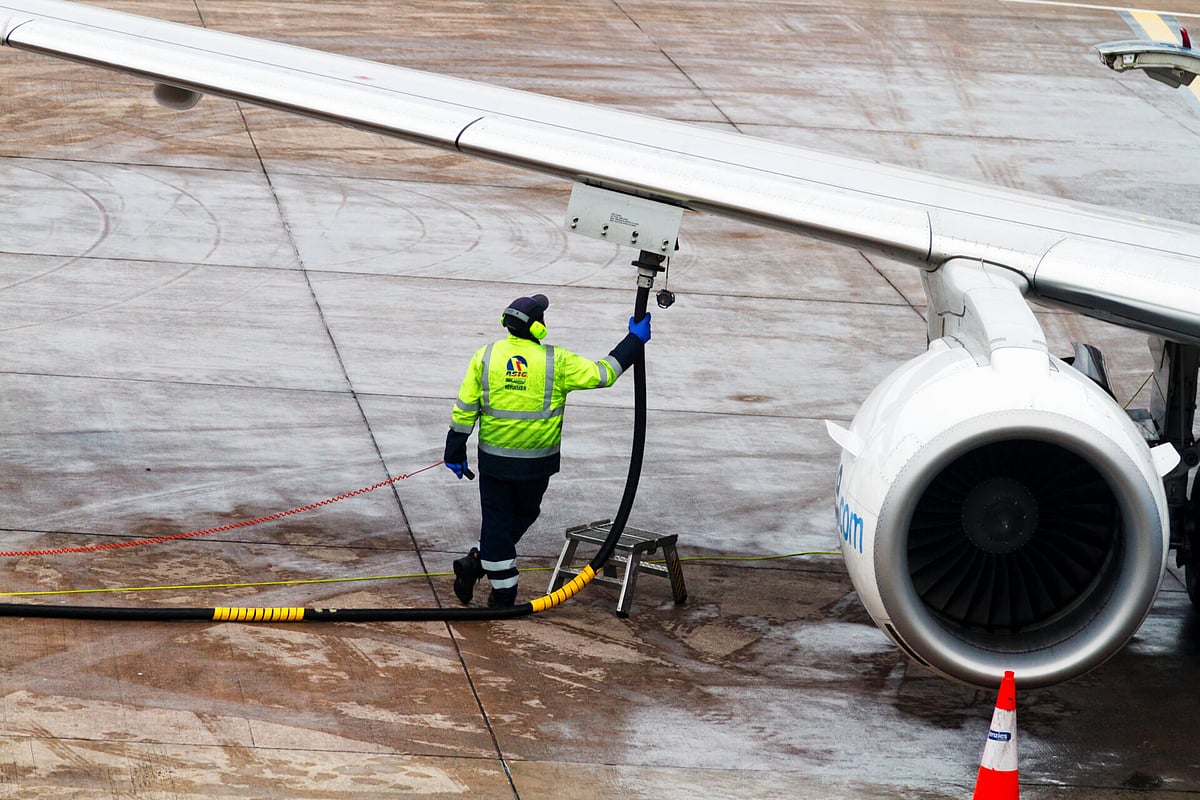 A aircraft is being refueled