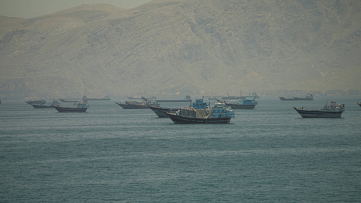 Vessels anchored at the Strait of Hormuz, as seen from Musandam, Oman, 25 May, 2026.